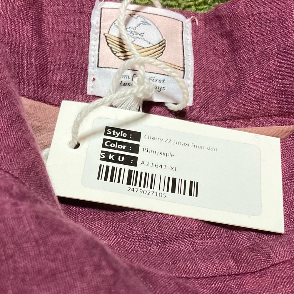 NEW XL Linnennaive Maxi Cherry 22 Skirt in Plum Purple. Linen. Lined. Pockets. - Picture 8 of 12